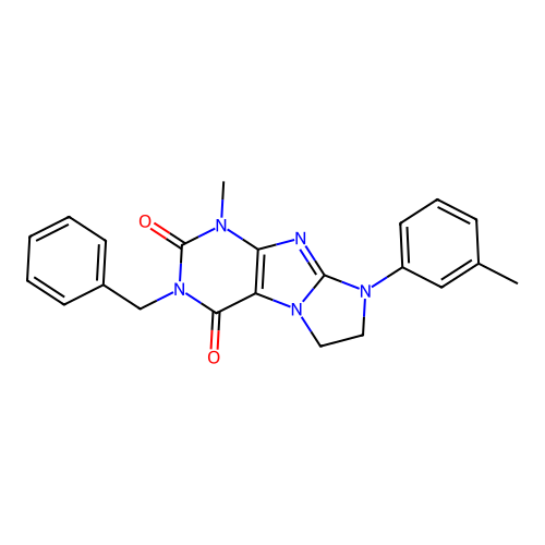 3-benzyl-1-methyl-8-(3-methylphenyl)-1H,2H,3H,4H,6H,7H,8H-imidazo[1,2-g]purine-2,4-dione structure