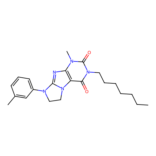 3-heptyl-1-methyl-8-(3-methylphenyl)-1H,2H,3H,4H,6H,7H,8H-imidazo[1,2-g]purine-2,4-dione structure