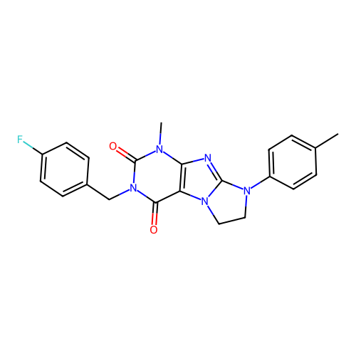 3-[(4-fluorophenyl)methyl]-1-methyl-8-(4-methylphenyl)-1H,2H,3H,4H,6H,7H,8H-imidazo[1,2-g]purine-2,4-dione structure
