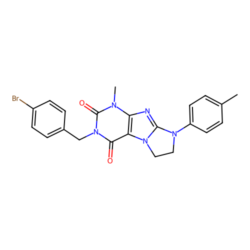 2-[(4-bromophenyl)methyl]-4-methyl-6-(4-methylphenyl)-7,8-dihydropurino[7,8-a]imidazole-1,3-dione structure