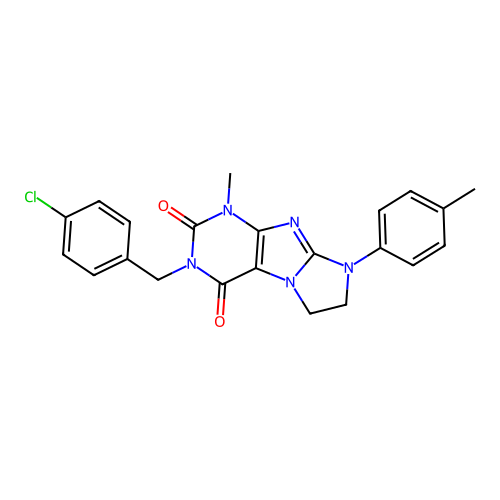 3-[(4-chlorophenyl)methyl]-1-methyl-8-(4-methylphenyl)-1H,2H,3H,4H,6H,7H,8H-imidazo[1,2-g]purine-2,4-dione structure