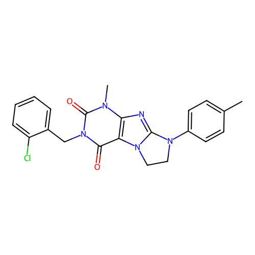 3-[(2-chlorophenyl)methyl]-1-methyl-8-(4-methylphenyl)-1H,2H,3H,4H,6H,7H,8H-imidazo[1,2-g]purine-2,4-dione structure