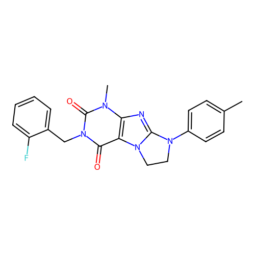 2-[(2-fluorophenyl)methyl]-4-methyl-6-(4-methylphenyl)-7,8-dihydropurino[7,8-a]imidazole-1,3-dione structure