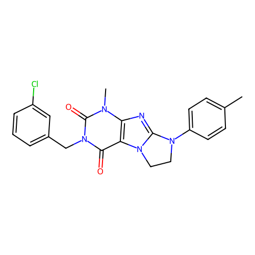 3-[(3-chlorophenyl)methyl]-1-methyl-8-(4-methylphenyl)-1H,2H,3H,4H,6H,7H,8H-imidazo[1,2-g]purine-2,4-dione structure