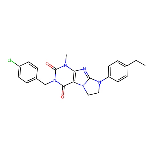 3-[(4-chlorophenyl)methyl]-8-(4-ethylphenyl)-1-methyl-1H,2H,3H,4H,6H,7H,8H-imidazo[1,2-g]purine-2,4-dione structure