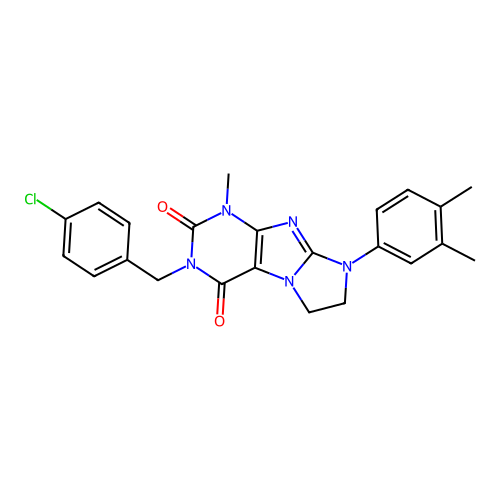 3-[(4-chlorophenyl)methyl]-8-(3,4-dimethylphenyl)-1-methyl-1H,2H,3H,4H,6H,7H,8H-imidazo[1,2-g]purine-2,4-dione structure