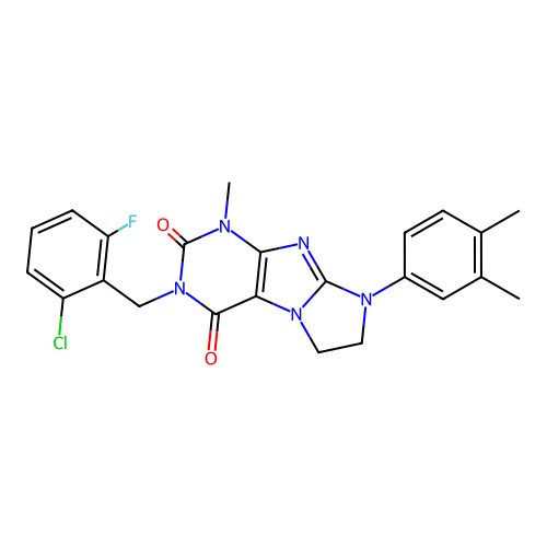 3-[(2-chloro-6-fluorophenyl)methyl]-8-(3,4-dimethylphenyl)-1-methyl-1H,2H,3H,4H,6H,7H,8H-imidazo[1,2-g]purine-2,4-dione structure