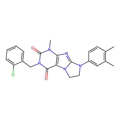 3-[(2-chlorophenyl)methyl]-8-(3,4-dimethylphenyl)-1-methyl-1H,2H,3H,4H,6H,7H,8H-imidazo[1,2-g]purine-2,4-dione structure