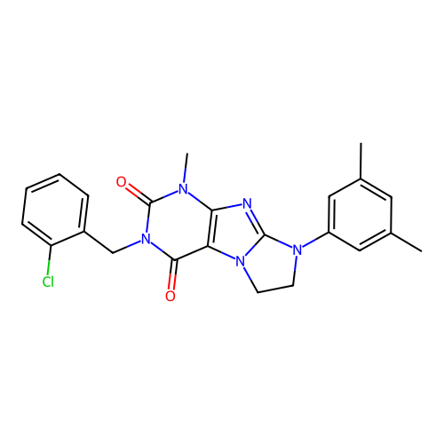 3-[(2-chlorophenyl)methyl]-8-(3,5-dimethylphenyl)-1-methyl-1H,2H,3H,4H,6H,7H,8H-imidazo[1,2-g]purine-2,4-dione structure