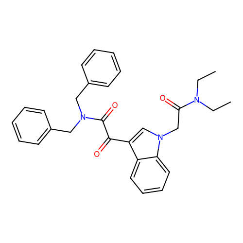 N,N-dibenzyl-2-[1-[2-(diethylamino)-2-oxoethyl]indol-3-yl]-2-oxoacetamide structure