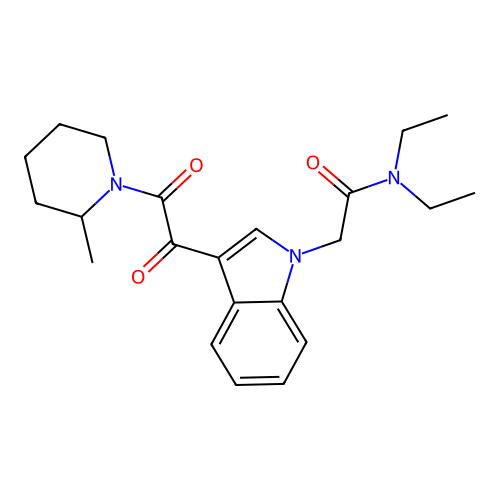 N,N-diethyl-2-[3-[2-(2-methylpiperidin-1-yl)-2-oxoacetyl]indol-1-yl]acetamide structure