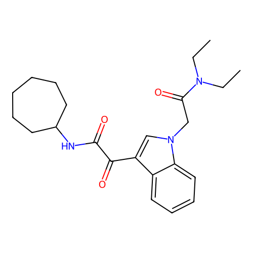 N-cycloheptyl-2-[1-[2-(diethylamino)-2-oxoethyl]indol-3-yl]-2-oxoacetamide structure