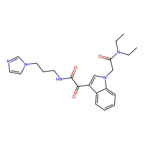 2-[1-[2-(diethylamino)-2-oxoethyl]indol-3-yl]-N-(3-imidazol-1-ylpropyl)-2-oxoacetamide structure
