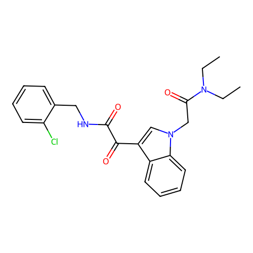 2-[3-({[(2-chlorophenyl)methyl]carbamoyl}carbonyl)-1H-indol-1-yl]-N,N-diethylacetamide structure