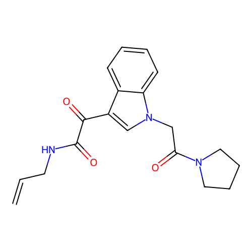2-oxo-2-[1-(2-oxo-2-pyrrolidin-1-ylethyl)indol-3-yl]-N-prop-2-enylacetamide structure
