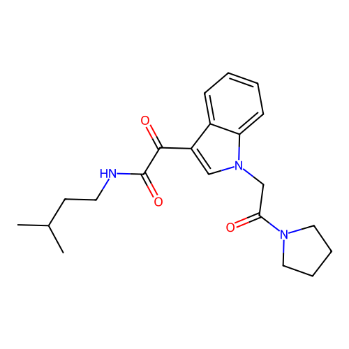 N-(3-methylbutyl)-2-oxo-2-[1-(2-oxo-2-pyrrolidin-1-ylethyl)indol-3-yl]acetamide structure