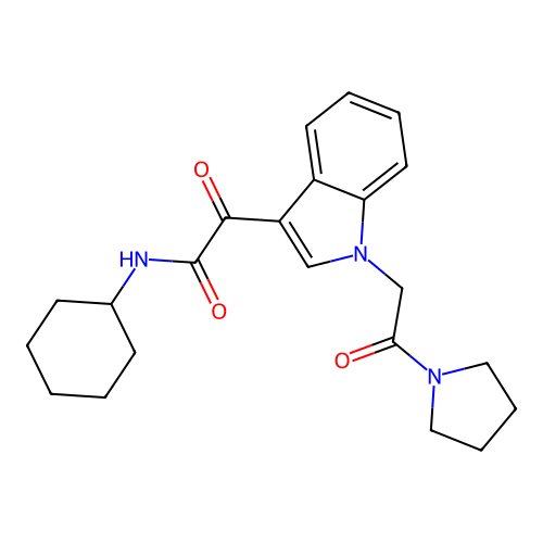 N-cyclohexyl-2-oxo-2-[1-(2-oxo-2-pyrrolidin-1-ylethyl)indol-3-yl]acetamide structure