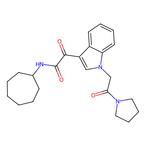 N-cycloheptyl-2-oxo-2-[1-(2-oxo-2-pyrrolidin-1-ylethyl)indol-3-yl]acetamide structure