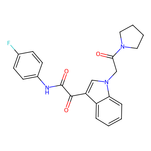 N-(4-fluorophenyl)-2-oxo-2-{1-[2-oxo-2-(pyrrolidin-1-yl)ethyl]-1H-indol-3-yl}acetamide structure