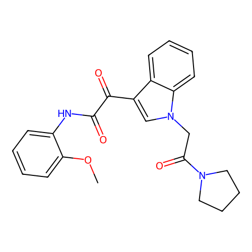 N-(2-methoxyphenyl)-2-oxo-2-{1-[2-oxo-2-(pyrrolidin-1-yl)ethyl]-1H-indol-3-yl}acetamide structure