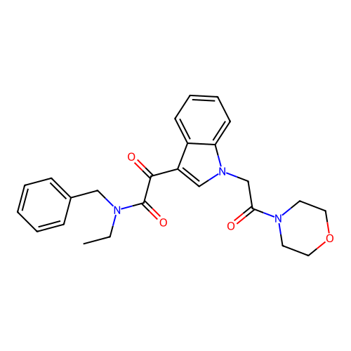 N-benzyl-N-ethyl-2-(1-(2-morpholino-2-oxoethyl)-1H-indol-3-yl)-2-oxoacetamide structure