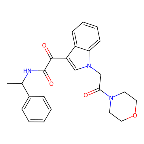 2-(1-(2-morpholino-2-oxoethyl)-1H-indol-3-yl)-2-oxo-N-(1-phenylethyl)acetamide structure