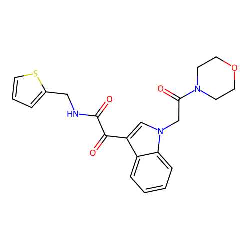 2-{1-[2-(morpholin-4-yl)-2-oxoethyl]-1H-indol-3-yl}-2-oxo-N-[(thiophen-2-yl)methyl]acetamide structure