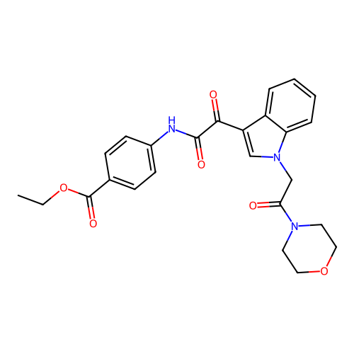 ethyl 4-(2-(1-(2-morpholino-2-oxoethyl)-1H-indol-3-yl)-2-oxoacetamido)benzoate structure