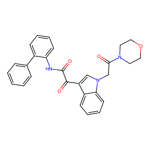 2-[1-(2-morpholin-4-yl-2-oxoethyl)indol-3-yl]-2-oxo-N-(2-phenylphenyl)acetamide structure