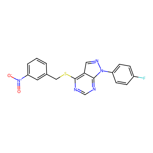 1-(4-Fluorophenyl)-4-[(3-nitrophenyl)methylsulfanyl]pyrazolo[3,4-d]pyrimidine structure