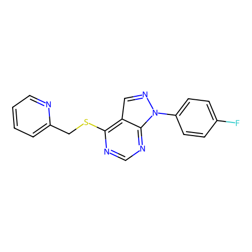 1-(4-Fluorophenyl)-4-(pyridin-2-ylmethylsulfanyl)pyrazolo[3,4-d]pyrimidine structure