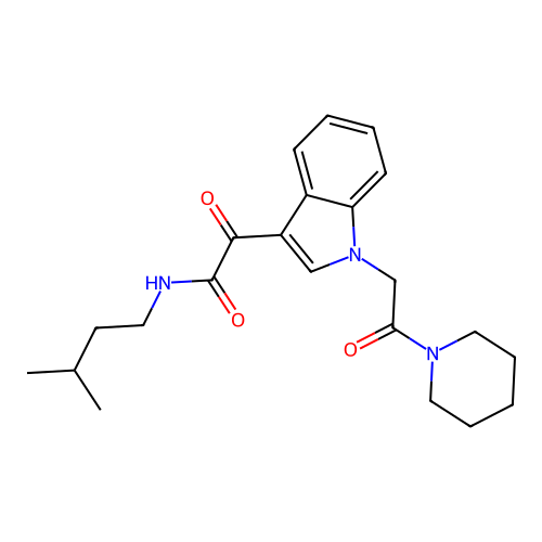 N-(3-methylbutyl)-2-oxo-2-[1-(2-oxo-2-piperidin-1-ylethyl)indol-3-yl]acetamide structure