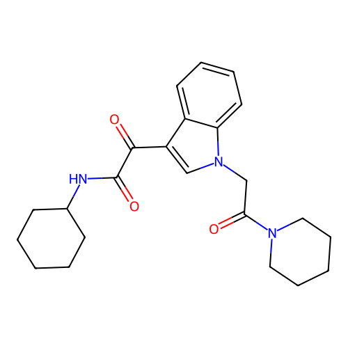 N-cyclohexyl-2-oxo-2-{1-[2-oxo-2-(piperidin-1-yl)ethyl]-1H-indol-3-yl}acetamide structure
