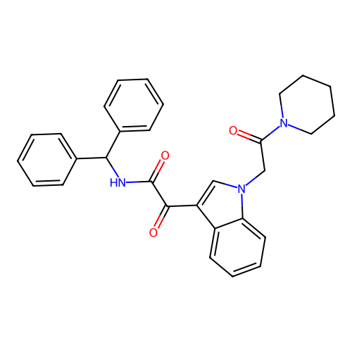 N-benzhydryl-2-oxo-2-[1-(2-oxo-2-piperidin-1-ylethyl)indol-3-yl]acetamide structure