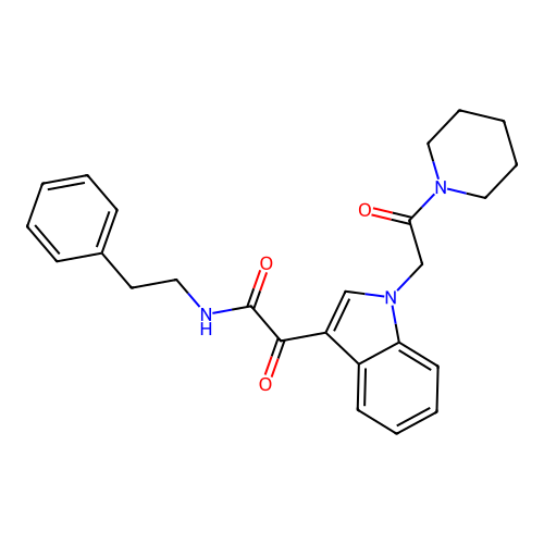 2-oxo-2-(1-(2-oxo-2-(piperidin-1-yl)ethyl)-1H-indol-3-yl)-N-phenethylacetamide structure