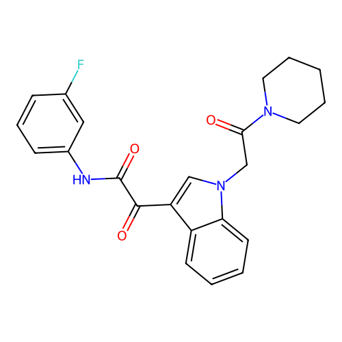 N-(3-fluorophenyl)-2-oxo-2-[1-(2-oxo-2-piperidin-1-ylethyl)indol-3-yl]acetamide structure