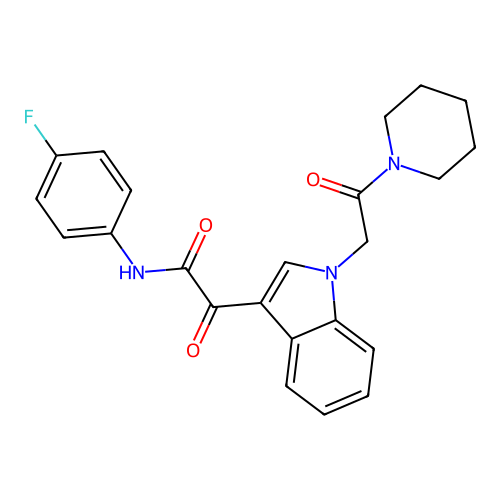 N-(4-fluorophenyl)-2-oxo-2-[1-(2-oxo-2-piperidin-1-ylethyl)indol-3-yl]acetamide structure