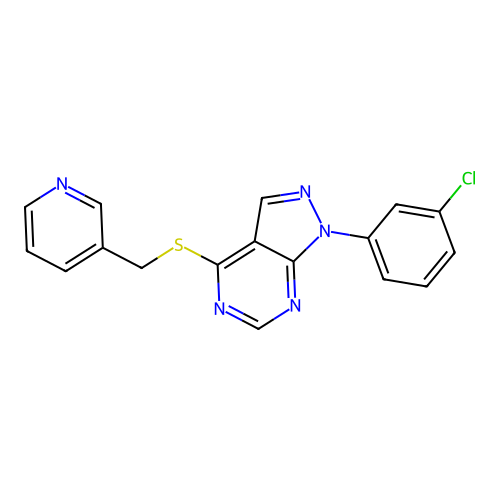 1-(3-Chlorophenyl)-4-(pyridin-3-ylmethylsulfanyl)pyrazolo[3,4-d]pyrimidine structure