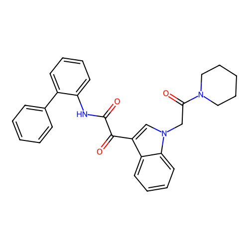 2-oxo-2-[1-(2-oxo-2-piperidin-1-ylethyl)indol-3-yl]-N-(2-phenylphenyl)acetamide structure