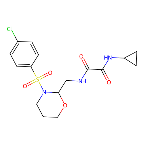 N-[[3-(4-chlorophenyl)sulfonyl-1,3-oxazinan-2-yl]methyl]-N'-cyclopropyloxamide structure