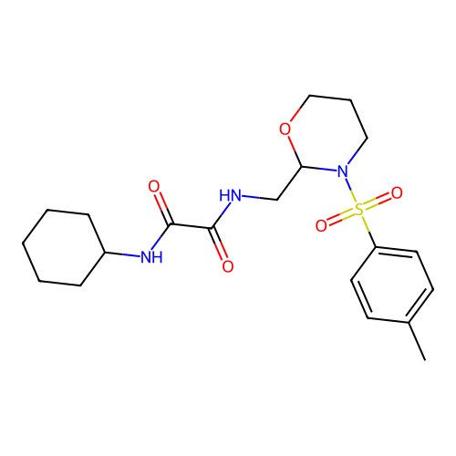 N1-cyclohexyl-N2-((3-tosyl-1,3-oxazinan-2-yl)methyl)oxalamide structure