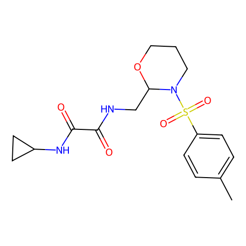 N1-cyclopropyl-N2-((3-tosyl-1,3-oxazinan-2-yl)methyl)oxalamide structure
