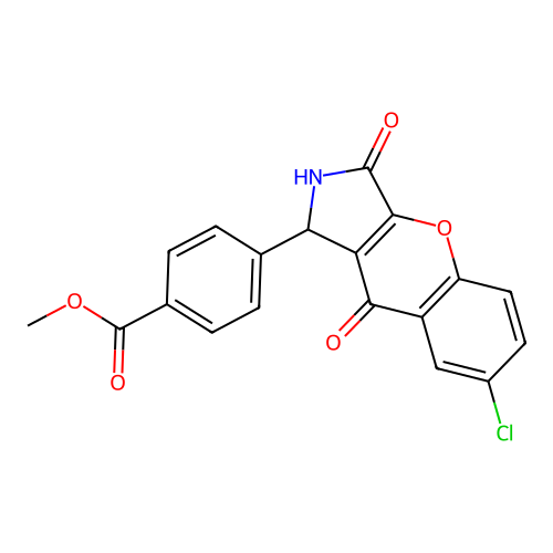 methyl 4-(7-chloro-3,9-dioxo-1,2,3,9-tetrahydrochromeno[2,3-c]pyrrol-1-yl)benzoate structure