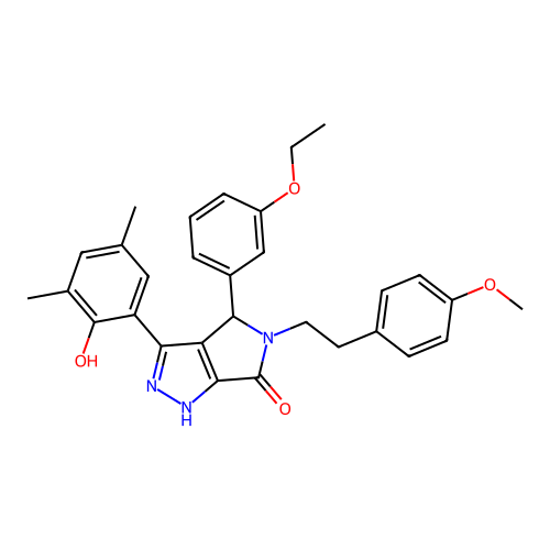 4-(3-ethoxyphenyl)-3-(2-hydroxy-3,5-dimethylphenyl)-5-[2-(4-methoxyphenyl)ethyl]-4,5-dihydropyrrolo[3,4-c]pyrazol-6(2H)-one structure