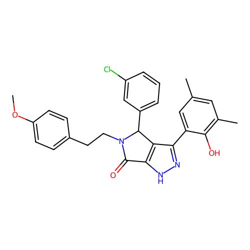 4-(3-chlorophenyl)-3-(2-hydroxy-3,5-dimethylphenyl)-5-[2-(4-methoxyphenyl)ethyl]-4,5-dihydropyrrolo[3,4-c]pyrazol-6(2H)-one structure