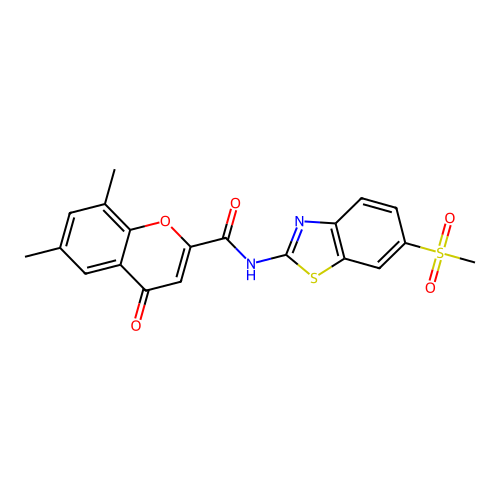 6,8-dimethyl-N-[6-(methylsulfonyl)-1,3-benzothiazol-2-yl]-4-oxo-4H-chromene-2-carboxamide structure