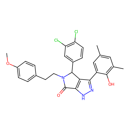 4-(3,4-dichlorophenyl)-3-(2-hydroxy-3,5-dimethylphenyl)-5-[2-(4-methoxyphenyl)ethyl]-4,5-dihydropyrrolo[3,4-c]pyrazol-6(2H)-one structure