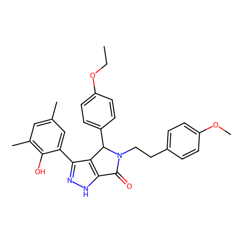 4-(4-ethoxyphenyl)-3-(2-hydroxy-3,5-dimethylphenyl)-5-[2-(4-methoxyphenyl)ethyl]-4,5-dihydropyrrolo[3,4-c]pyrazol-6(2H)-one structure