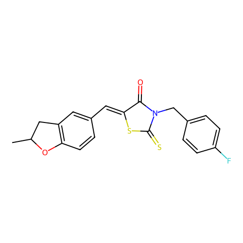 (5Z)-3-(4-fluorobenzyl)-5-[(2-methyl-2,3-dihydro-1-benzofuran-5-yl)methylidene]-2-thioxo-1,3-thiazolidin-4-one structure