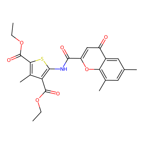 diethyl 5-{[(6,8-dimethyl-4-oxo-4H-chromen-2-yl)carbonyl]amino}-3-methylthiophene-2,4-dicarboxylate structure